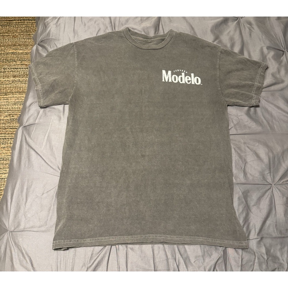 VTG Modelo Cerveza Gray Short Sleeve Ripple Graphic T-Shirt Size M Breweriana